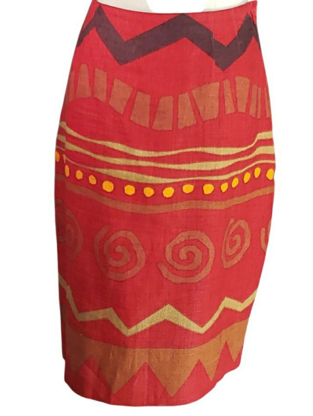 Ellen Tracy Vintage Linen Abstract Primative Mini Skirt Women's 6 Artistic Print